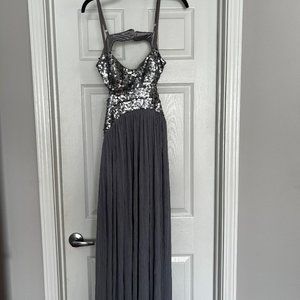 Silver/Gray Sequin and Chiffon Cut Out Prom Dress